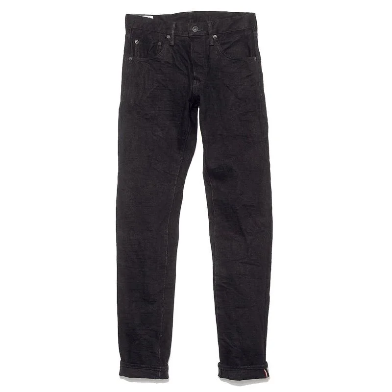 men's checked pants-ONI 622 20oz Aizumi x Secret Denim Regular Tapered Jean - Black