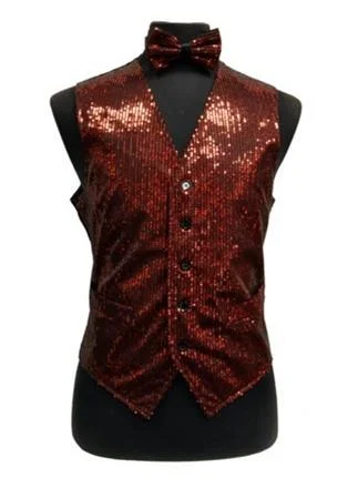 men's golf vests-Men's Red Sequined Vest with Bow Tie