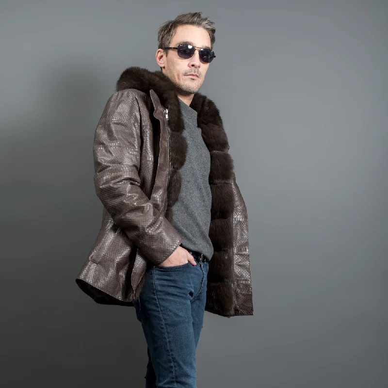 men's chic jackets-Luxury Python leather and sable fur jacket