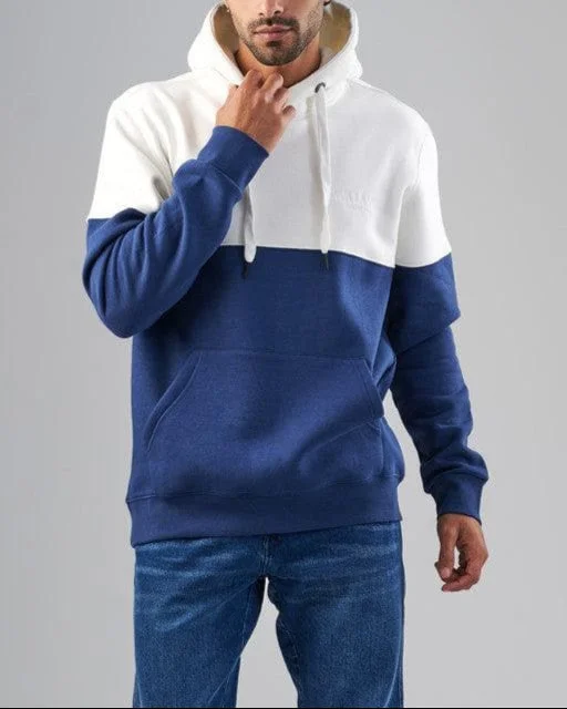 men's smooth sweatshirts-TWO-TONE HOODIE  -NAVY