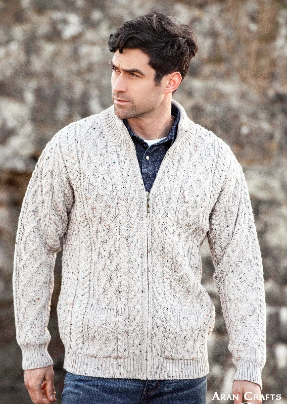 men's vintage sweaters-Aran Crafts Dingle Zipper Sweater | Oatmeal