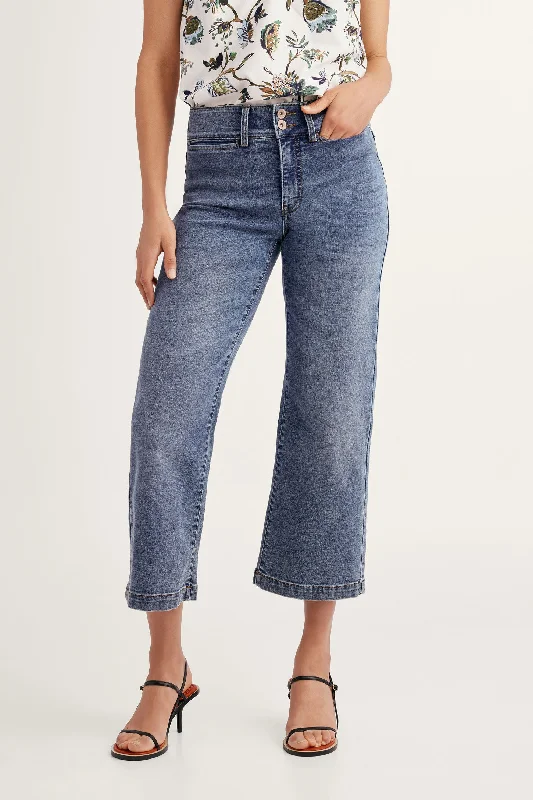 men's fishing trousers-Jeans coupe écourtée évasée - Femme