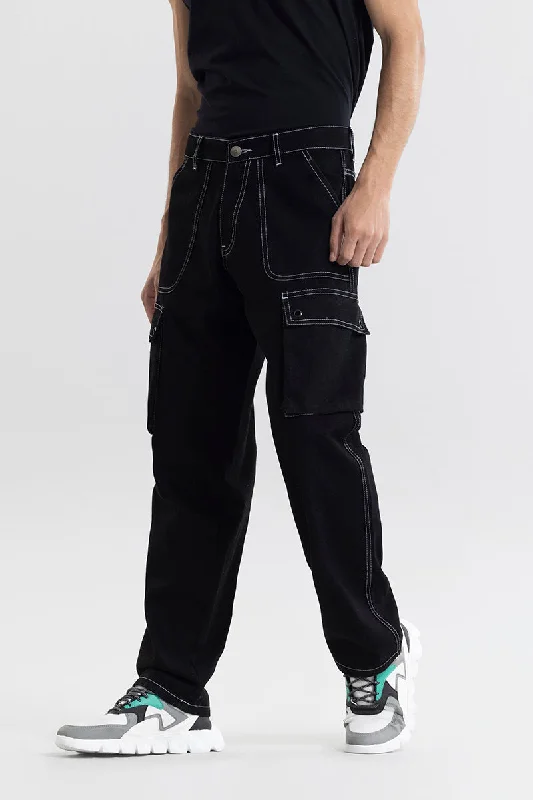 men's straight leg pants-Lennox Black Baggy Fit Jeans