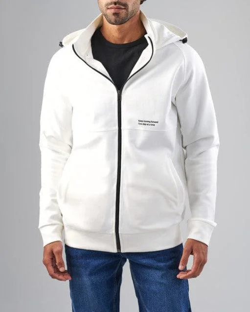 men's soft sweatshirts-High Neck Zip Hoodie   -  WHITE