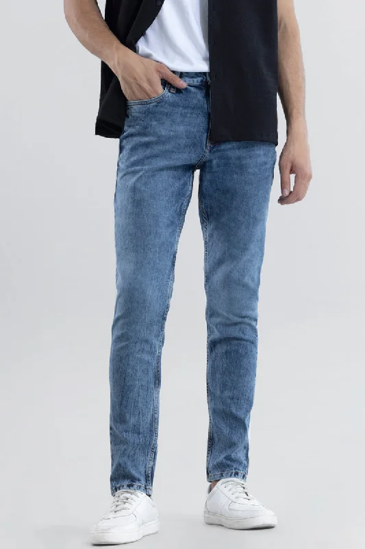 men's straight jeans-Wispy Pebble Blue Slim Fit Jeans