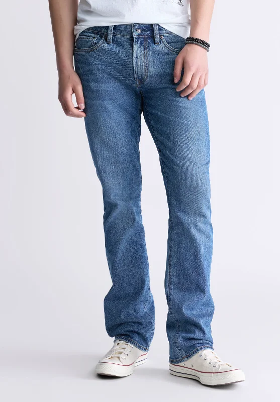 men's cropped pants-Slim Boot King Men's Jeans, Creased and Sanded Indigo - BM26033