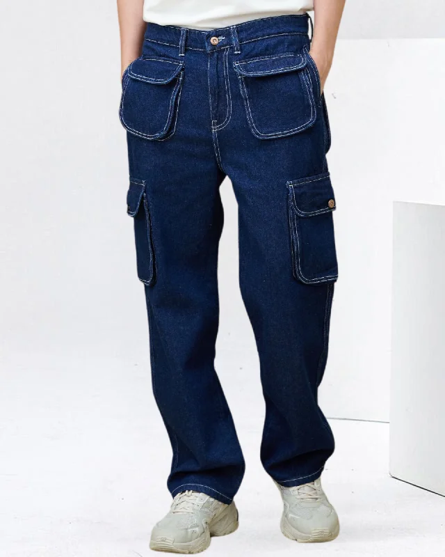 men's event trousers-Indigo Nomad Cargo Denim