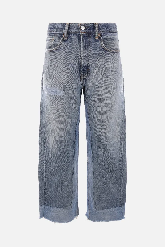 men's flat front pants-Reworked upcycled vintage denim culotte jeans