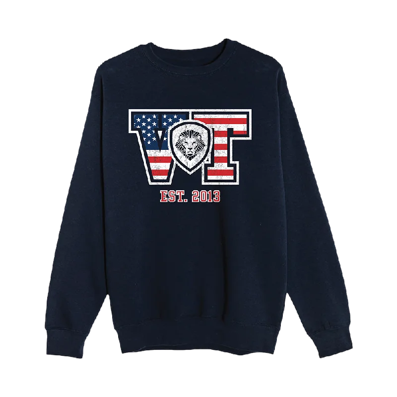 men's weekend sweatshirts-Collegiate VT Crewneck Sweatshirt - Navy