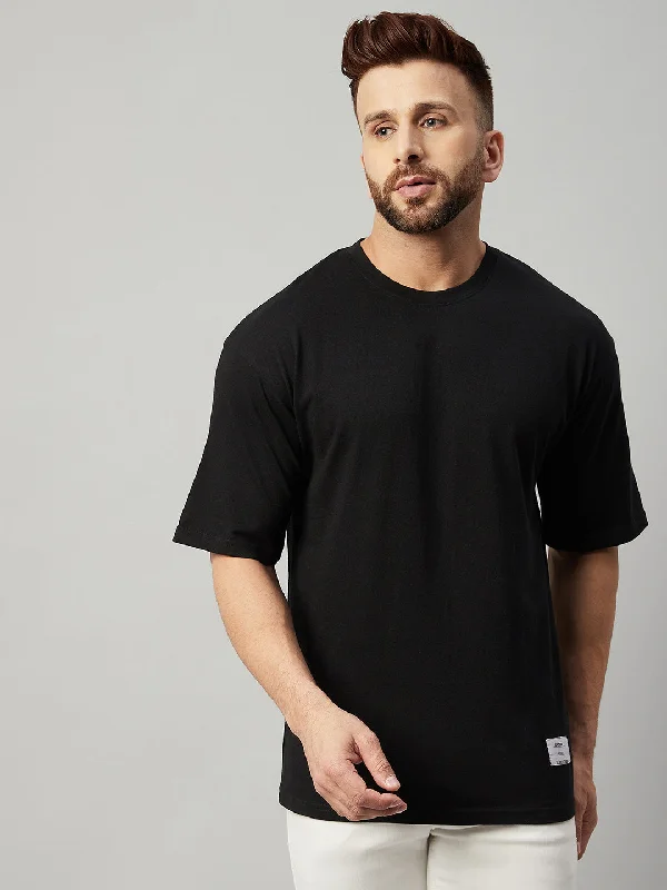 men's eco-friendly t-shirts-Black Half Sleeve Oversized Solid T-Shirt