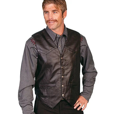 men's winter vests-Scully Men's Lambskin Snap Vest in Black