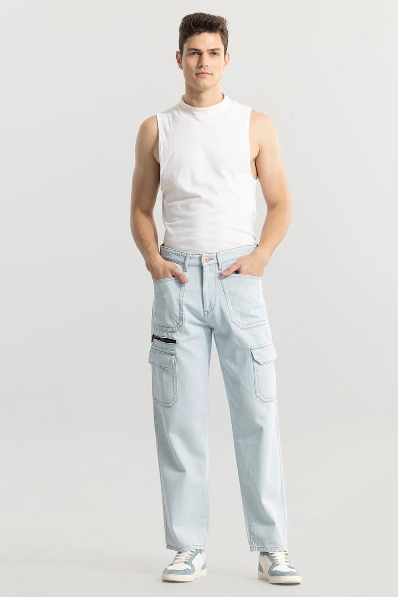 men's khaki pants-Fross Ice Blue Baggy Jean