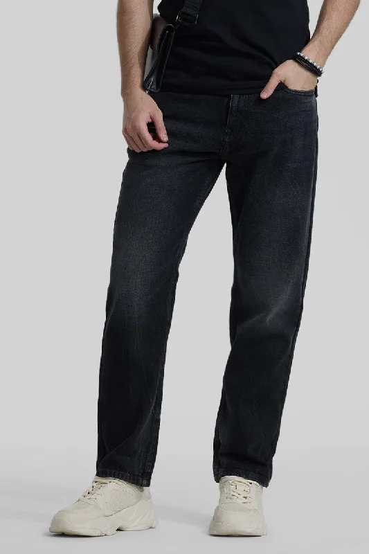 men's sustainable trousers-Black Relaxed Fit Jeans