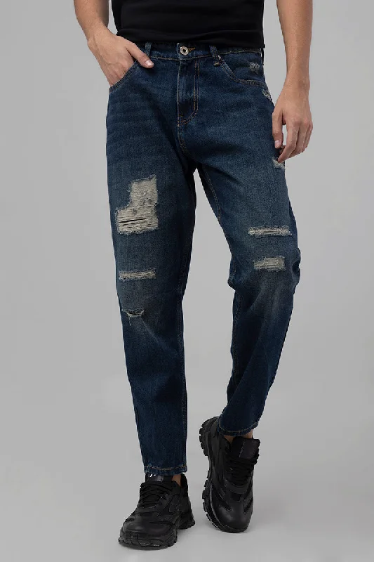 men's durable trousers-Boozy Grunge Blue Baggy Fit Jeans