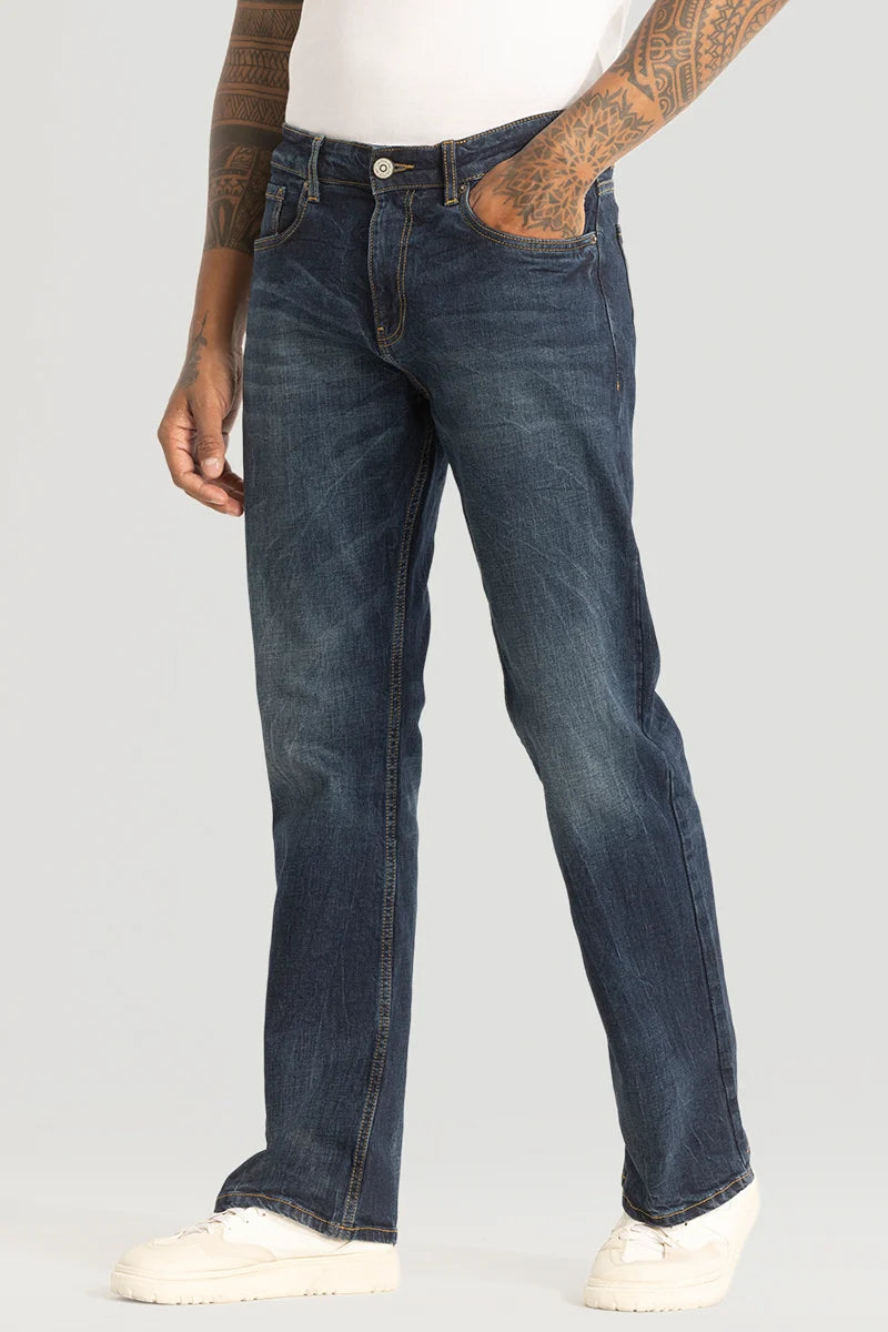 men's travel pants-Blue Bootcut Jeans