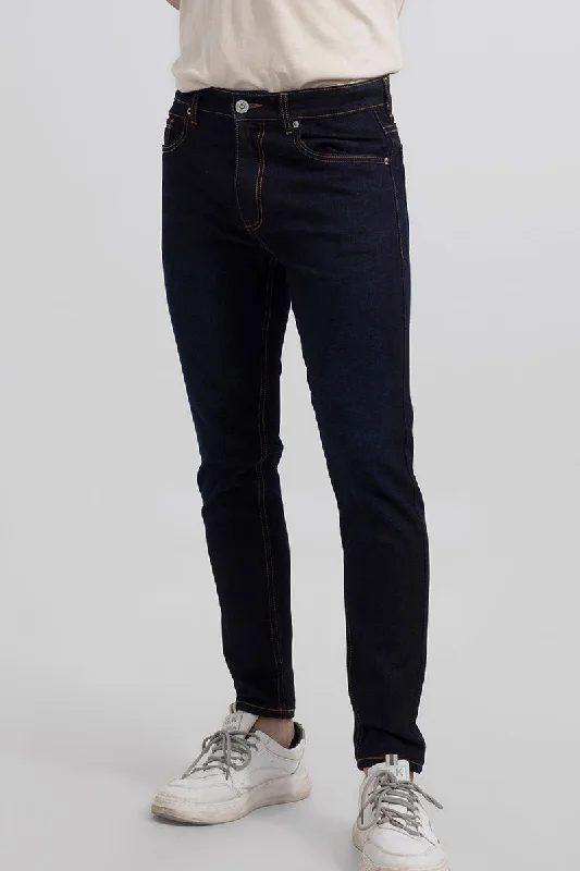 men's skinny pants-Raw Indigo Blue Skinny Jeans