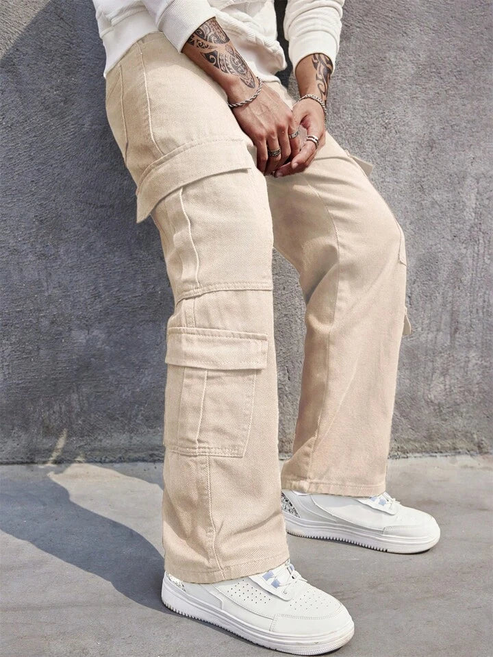 men's durable trousers-Sand Wash Nude Men Baggy Fit Cargo