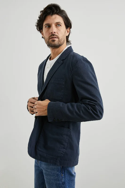 men's travel jackets-ANDRE BLAZER - RUGGED NAVY TWILL