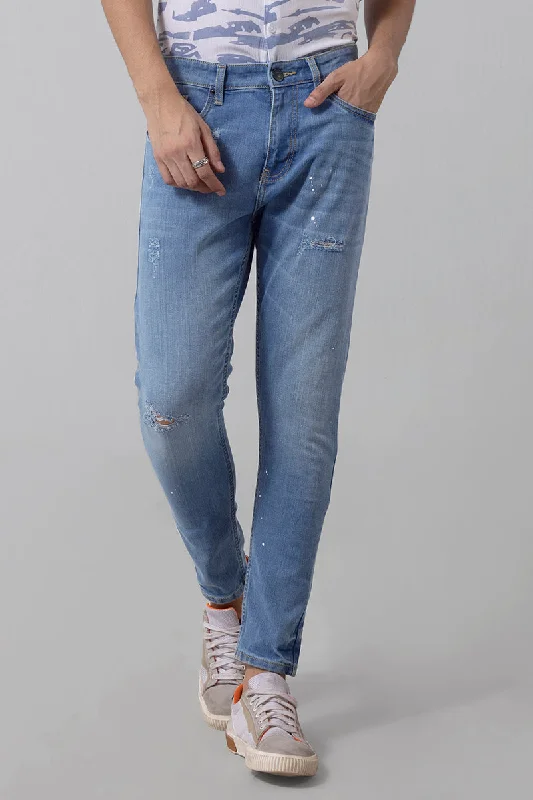 men's wool trousers-Stained Sky Blue Skinny Jeans