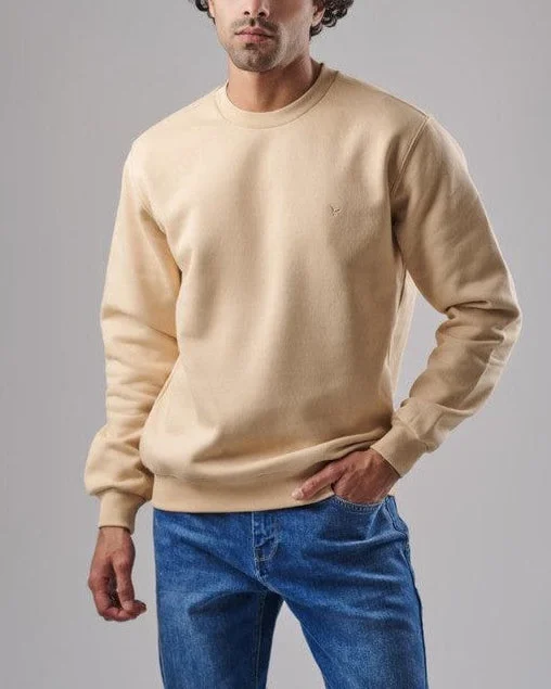 men's recycled sweatshirts-ROUND-NECK SWEATSHIRT   - BEIGE