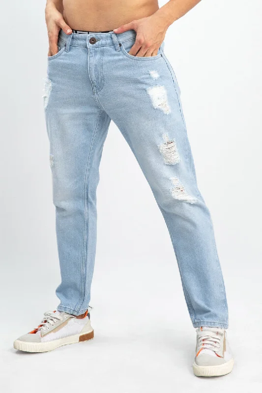 men's performance trousers-Relax Fit Sky Blue Denim