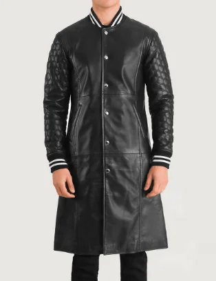 men's winter coats-Wilde Black Leather Varsity Coat