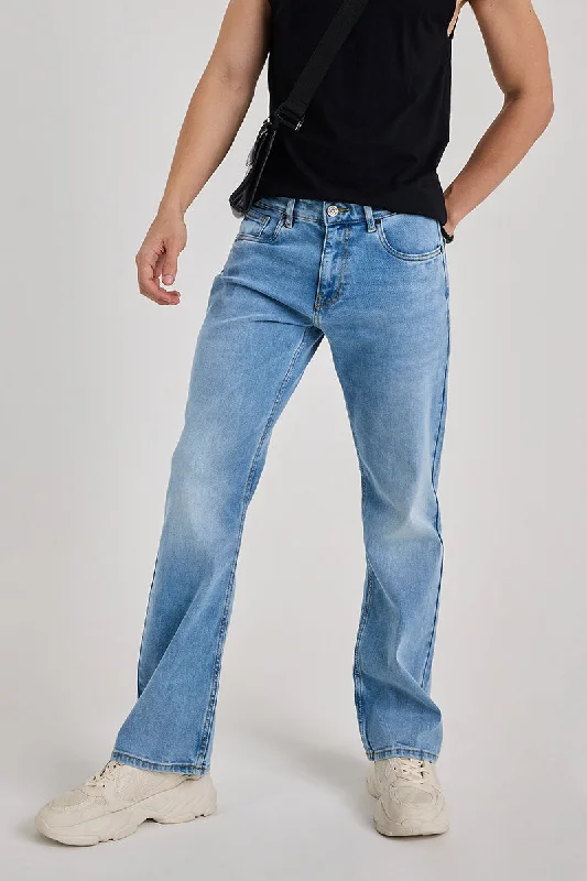 men's classic trousers-Light Blue Bootcut Jeans