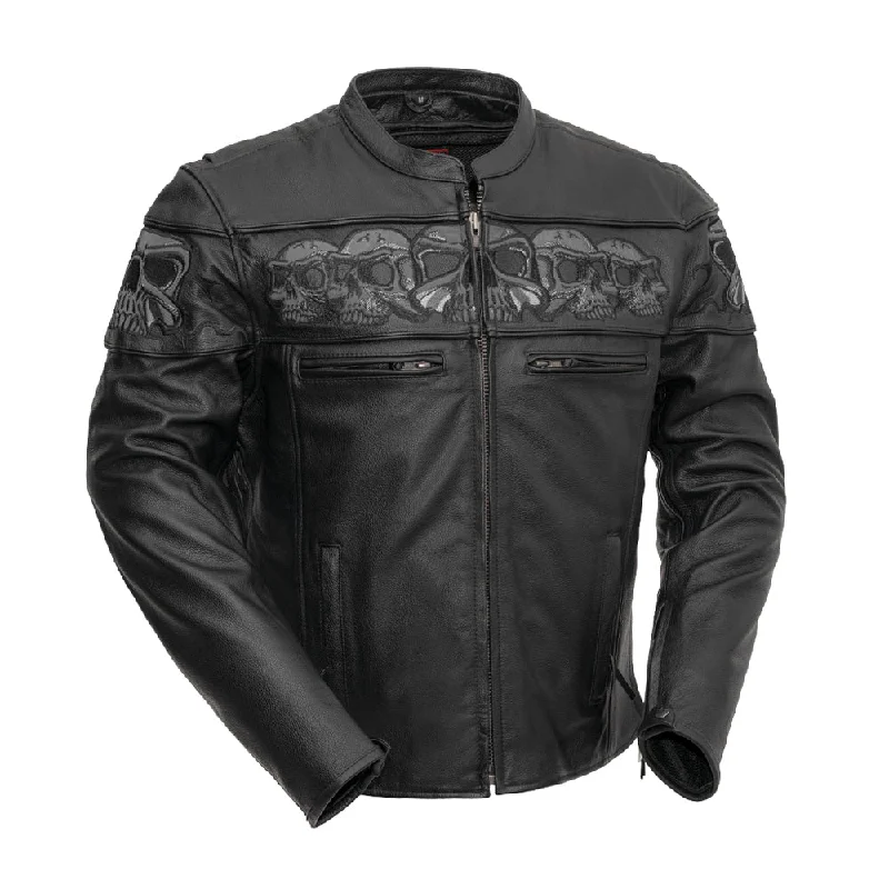 men's softshell jackets-Savage Skulls Men's Motorcycle Leather Jacket