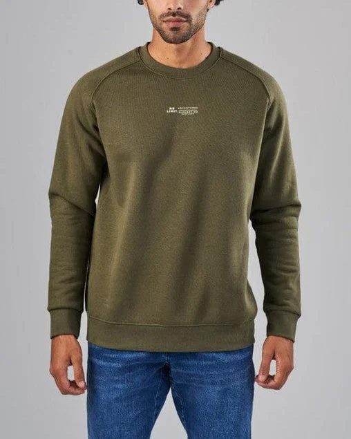 men's checked sweatshirts-Printed Round Neck Sweatshirt    -  OLIVE