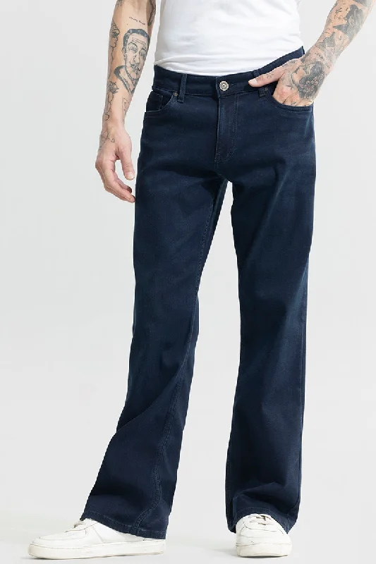 men's tennis trousers-Dazzle Dark Blue Bootcut Jeans