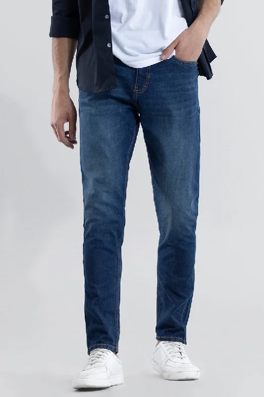 men's bootcut jeans-Wispy Basic Blue Slim Fit Jeans