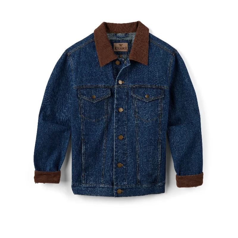 men's utility jackets-Men's Corduroy Collar Denim Jacket