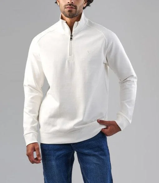 men's windproof sweatshirts-ZIP NECK SWEATSHIRT  - OFF WHITE