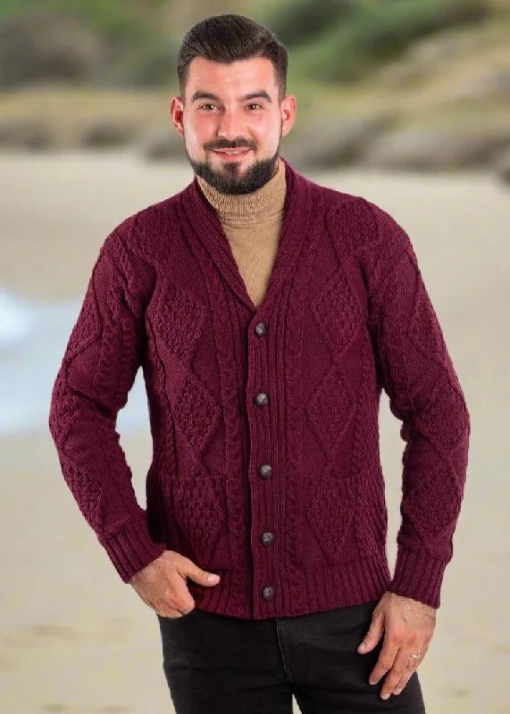 men's alpaca sweaters-Aran Men's Shawl Button Cardigan | Wine