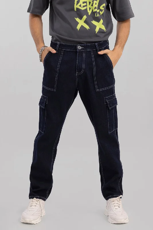 men's regular fit trousers-Blue Baggy Fit Jeans