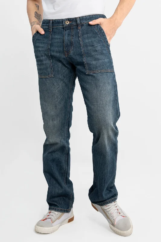 men's sustainable trousers-Straight Fit Grunge Blue Denim