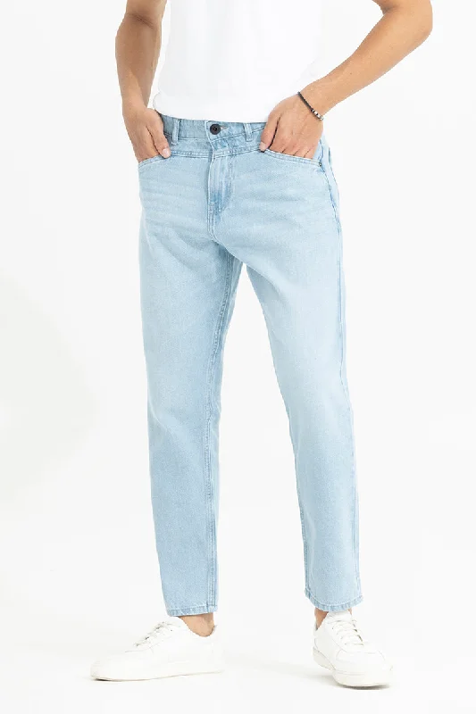 men's neutral color trousers-Waggish Ice Blue Baggy Jeans