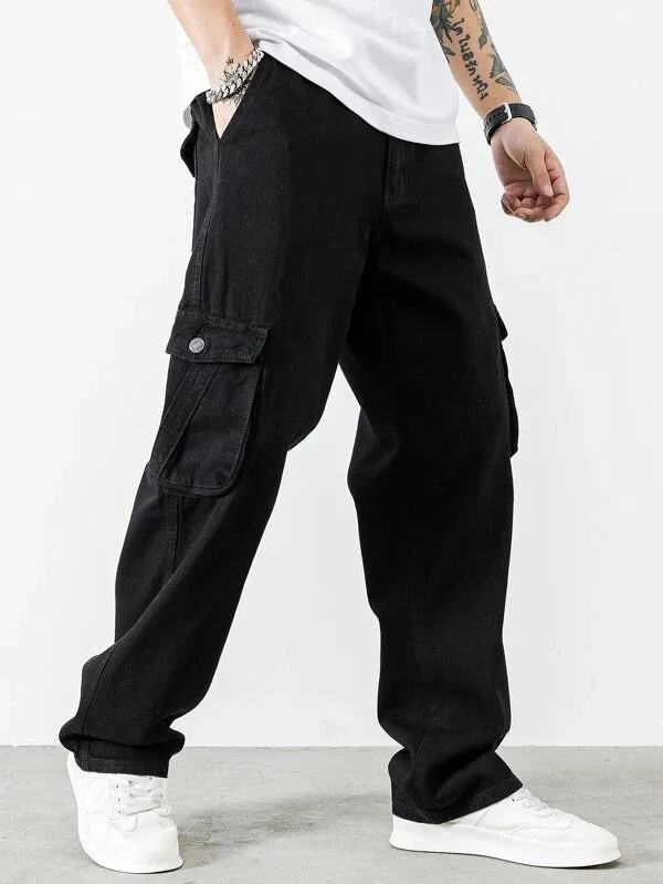 men's tailored pants-Black Baggy Men Cargo Jeans