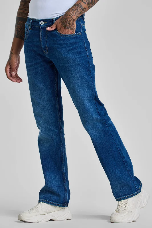 men's solid color pants-Blue Bootcut Jeans