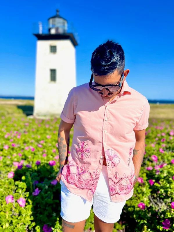 men's unique shirts-royal embroidery pink ss