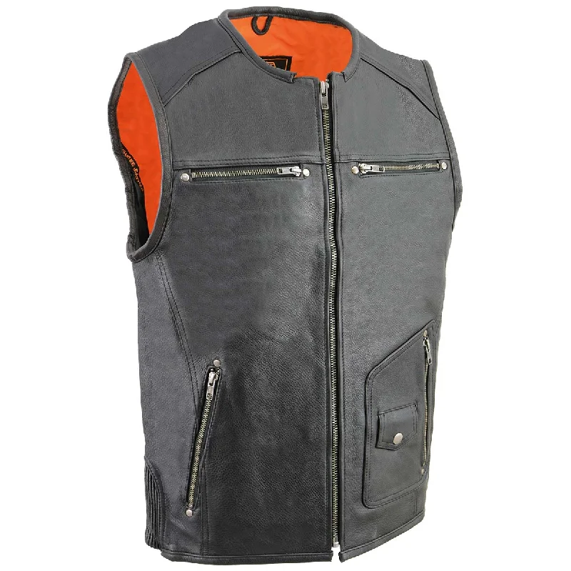 men's luxury vests-Milwaukee Leather MLM3570 Men's Black Leather Vest with Side Stretch Flex