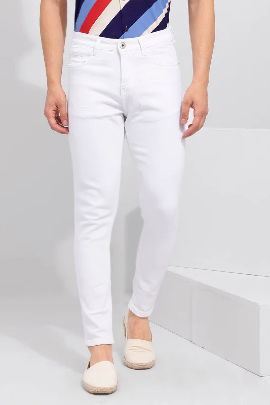 men's business casual trousers-Flex White Denim