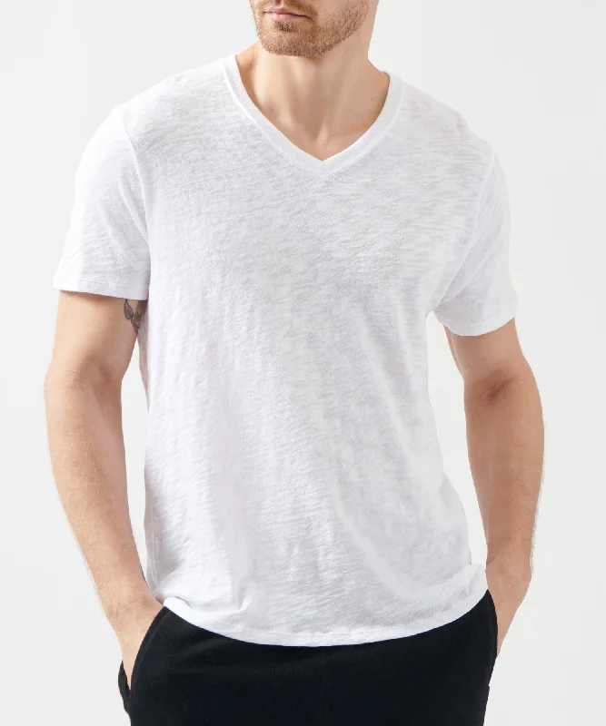 men's premium t-shirts-Slub Jersey V-Neck Tee - White