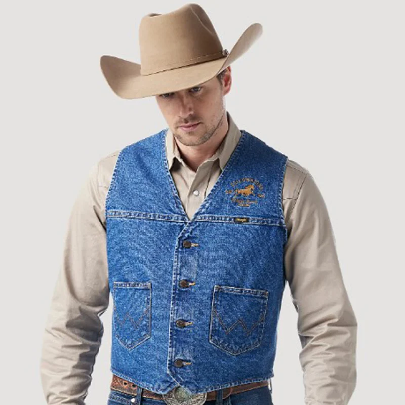 men's sun protection vests-Wrangler Men's Denim Yellowstone Vest