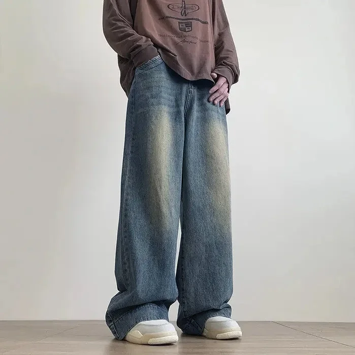 men's sustainable trousers-Vintage Cool Faded Tinted Baggy Denims