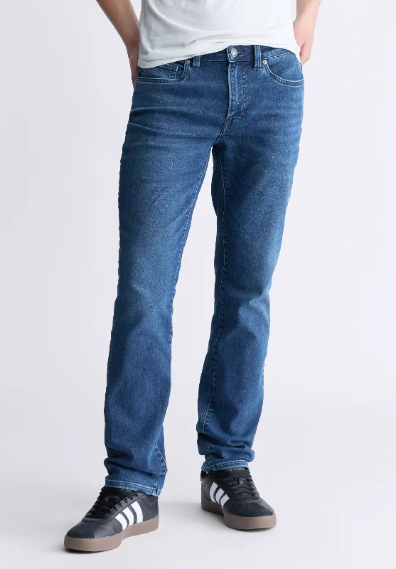 men's lightweight pants-Straight Six Men's Freedom Flex Jeans, Whiskered Indigo - BM26018