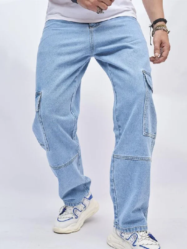 men's UV protection pants-Light Blue Craftsman Cargo Jeans