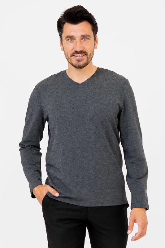 men's trendy t-shirts-Adam Long Sleeve, Graphite, Bamboo