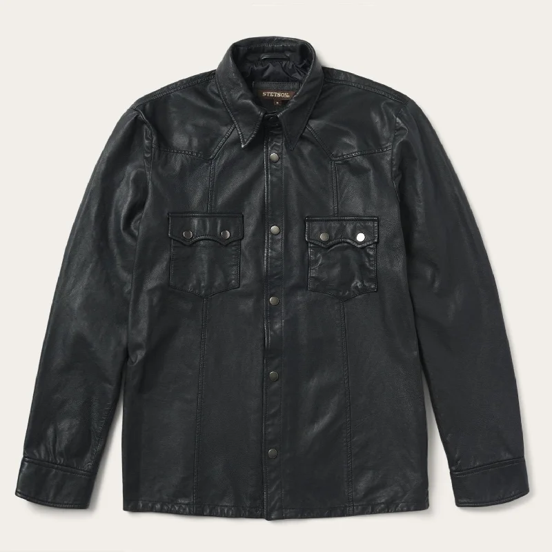 men's quick-dry jackets-Leather Western Shirt Jacket