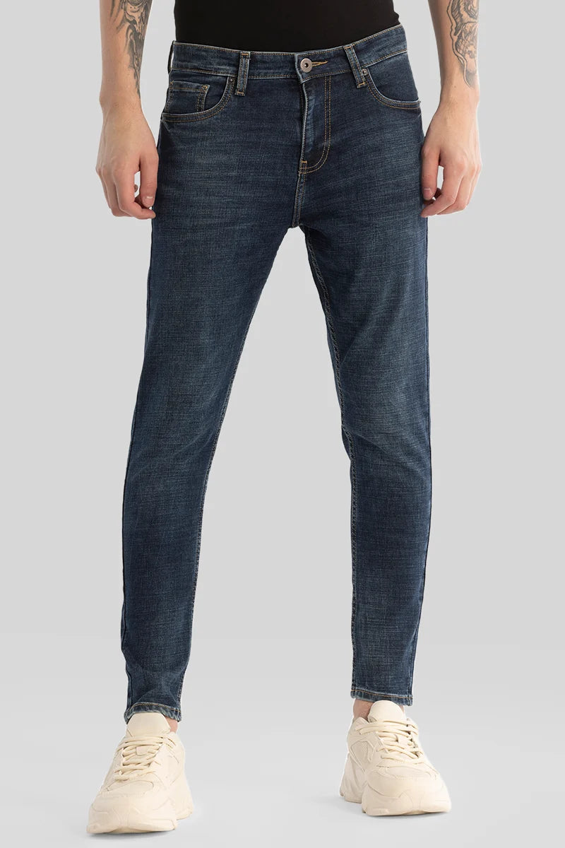 men's budget pants-Dark Blue Plain Skinny Fit Jeans